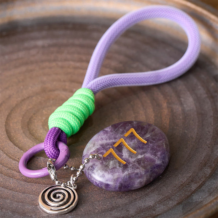 Buddha Stones "Step Into Luck and Wisdom" 777 Angel Number Natural Amethyst Key Chain Hanging Decoration Includes Gift Message Card - image 3
