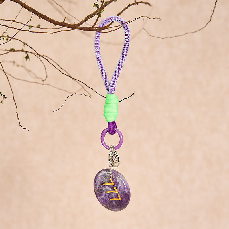 Buddha Stones "Step Into Luck and Wisdom" 777 Angel Number Natural Amethyst Key Chain Hanging Decoration Includes Gift Message Card - image 5