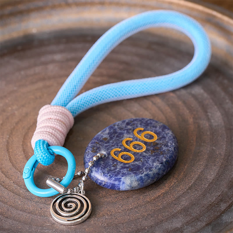 Buddha Stones "Wishing Balance and Inner Peace" 666 Angel Number Natural Sodalite Key Chain Hanging Decoration Includes Gift Message Card - image 3