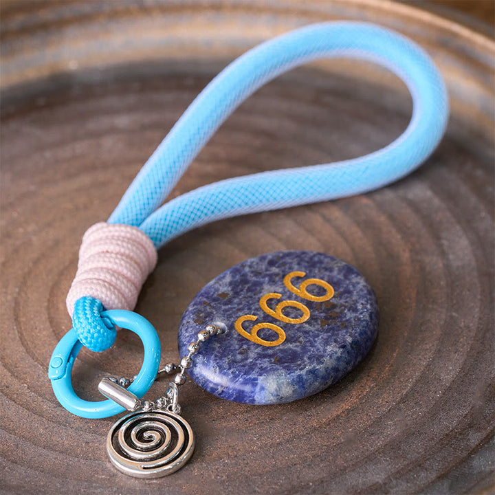 Buddha Stones "Wishing Balance and Inner Peace" 666 Angel Number Natural Sodalite Key Chain Hanging Decoration Includes Gift Message Card - image 3