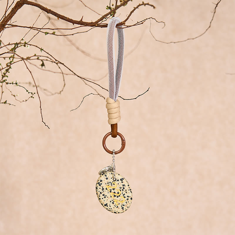 Buddha Stones "Wishing Harmony and Trust" 222 Angel Number Natural Dalmatian Jasper Key Chain Hanging Decoration Includes Gift Message Card - image 4