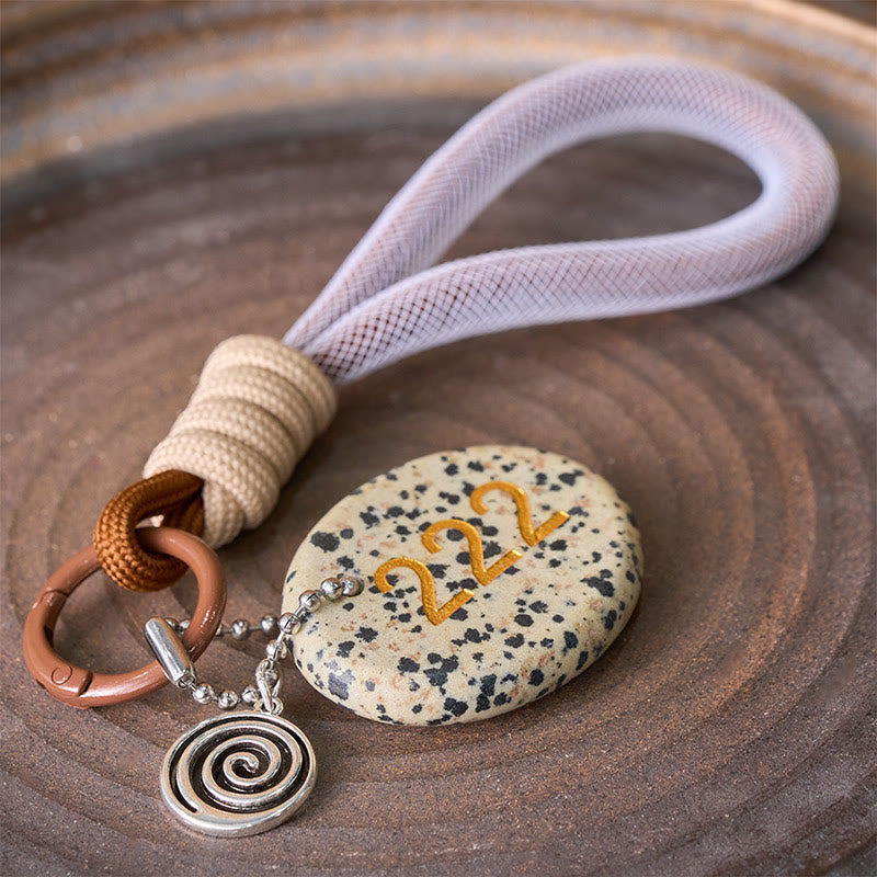 Buddha Stones "Wishing Harmony and Trust" 222 Angel Number Natural Dalmatian Jasper Key Chain Hanging Decoration Includes Gift Message Card - image 3