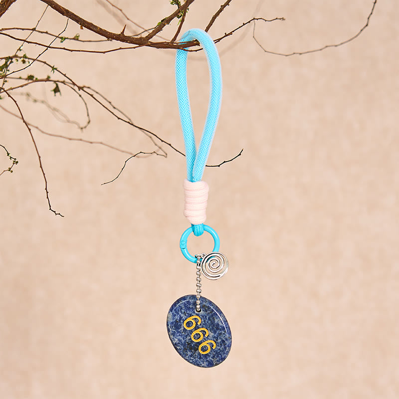 Buddha Stones "Wishing Balance and Inner Peace" 666 Angel Number Natural Sodalite Key Chain Hanging Decoration Includes Gift Message Card - image 4