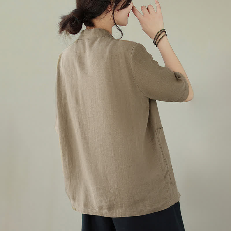Buddha Stones Summer Minimalist Patch Pocket Button Up Solid Women's Short Sleeve Shirts With Pockets - image 16