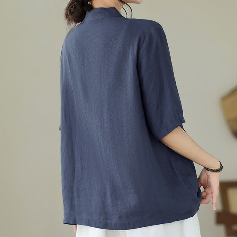 Buddha Stones Summer Minimalist Patch Pocket Button Up Solid Women's Short Sleeve Shirts With Pockets - image 10