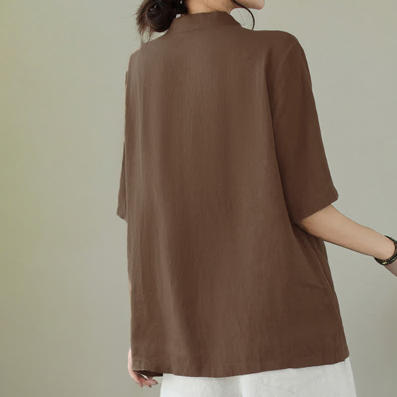 Buddha Stones Summer Minimalist Patch Pocket Button Up Solid Women's Short Sleeve Shirts With Pockets - image 1