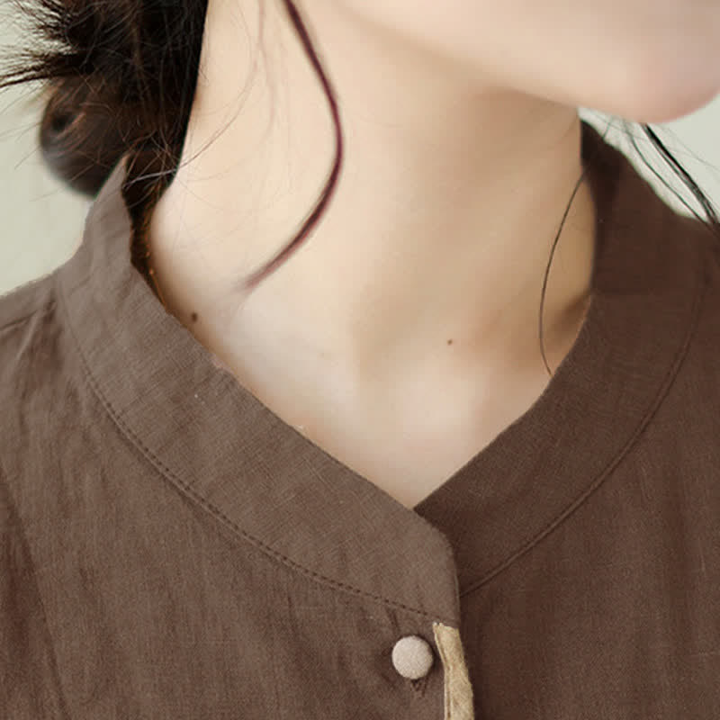 Buddha Stones Summer Minimalist Patch Pocket Button Up Solid Women's Short Sleeve Shirts With Pockets - image 5