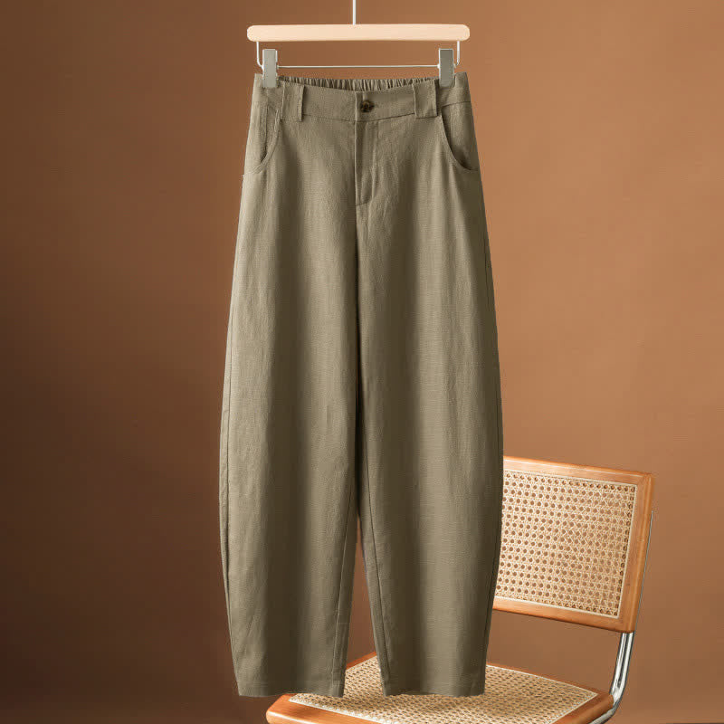 Buddha Stones Summer Minimalist Button-Up Solid Women's Harem Pants With Pockets - DarkKhaki - US8-10，UK/AU12-14，EU40-42 (2XL) - image 0