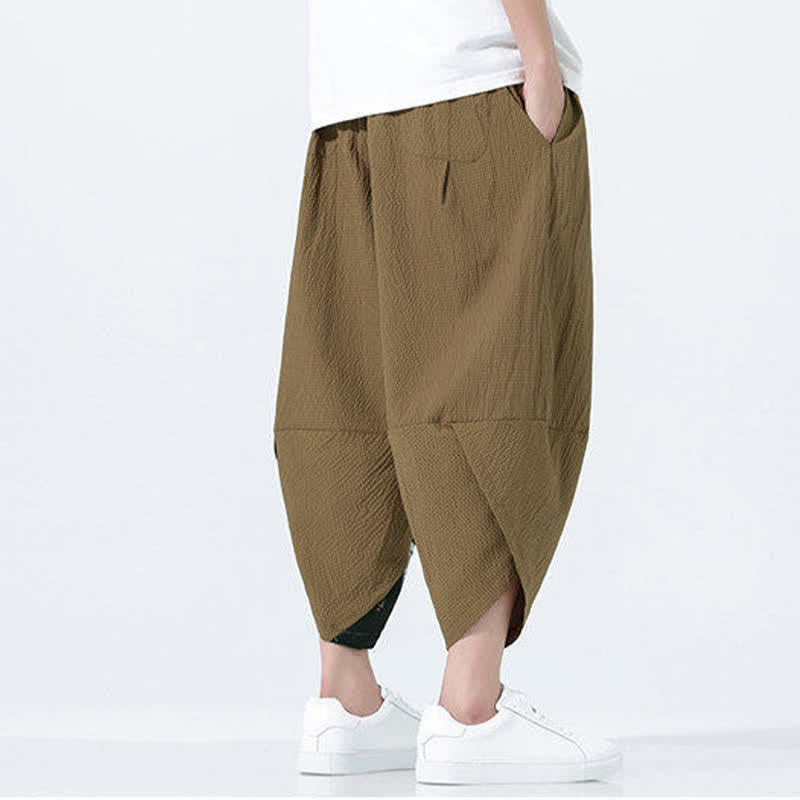 Buddha Stones Summer Drawstring Tassel Crane Print Men's Harem Pants - image 4