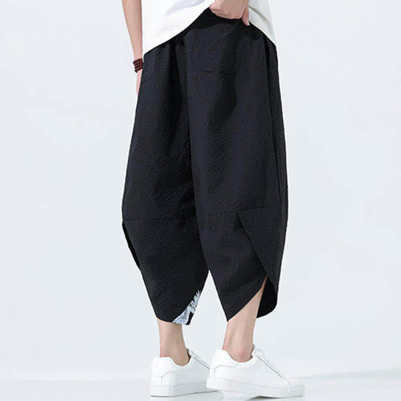 Buddha Stones Summer Drawstring Tassel Crane Print Men's Harem Pants - image 11