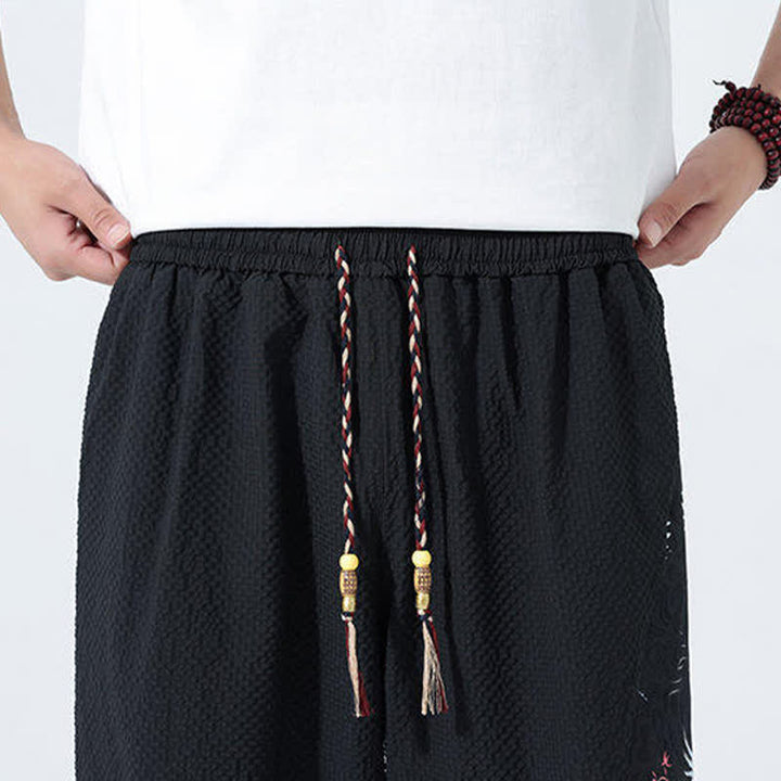 Buddha Stones Summer Drawstring Tassel Crane Print Men's Harem Pants - image 18