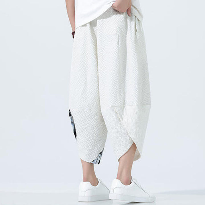 Buddha Stones Summer Drawstring Tassel Crane Print Men's Harem Pants - image 24