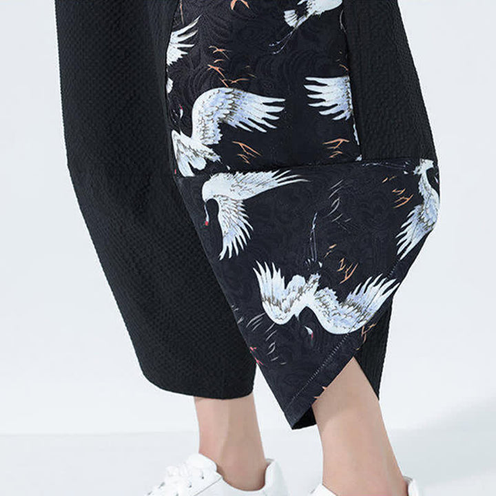 Buddha Stones Summer Drawstring Tassel Crane Print Men's Harem Pants - image 17
