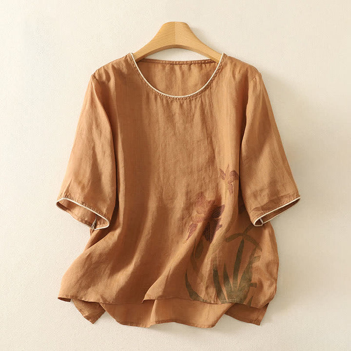 Buddha Stones Summer Floral Print Women's Short Sleeve T-Shirts - Peru - US8-10，UK/AU12-14，EU40-42 (2XL) - image 5