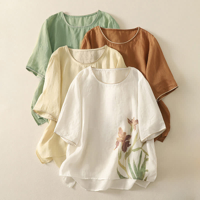 Buddha Stones Summer Floral Print Women's Short Sleeve T-Shirts - image 25