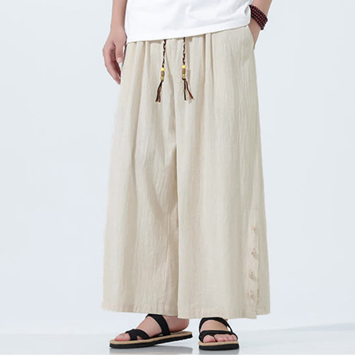 Buddha Stones Spring Drawstring Solid Men's Wide Leg Pants With Pockets - image 6