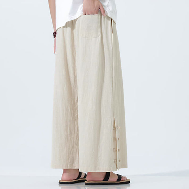 Buddha Stones Spring Drawstring Solid Men's Wide Leg Pants With Pockets - image 3