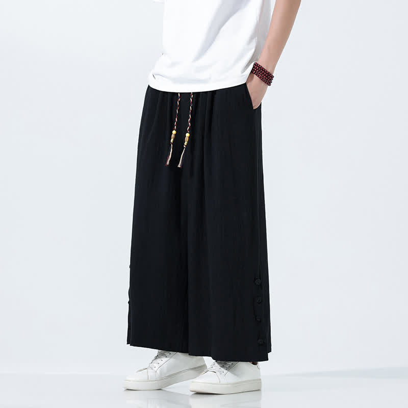 Buddha Stones Spring Drawstring Solid Men's Wide Leg Pants With Pockets - Black - US/UK/AU46，EU56 (5XL) - image 12