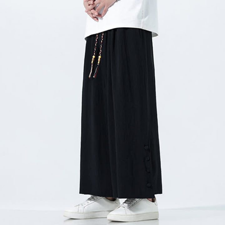 Buddha Stones Spring Drawstring Solid Men's Wide Leg Pants With Pockets - image 14