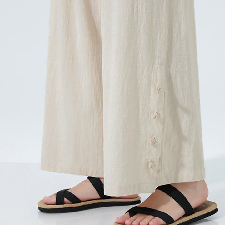 Buddha Stones Spring Drawstring Solid Men's Wide Leg Pants With Pockets - image 11