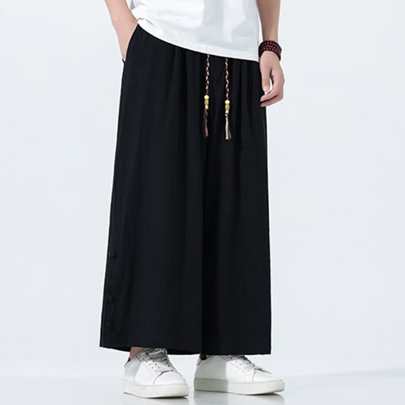 Buddha Stones Spring Drawstring Solid Men's Wide Leg Pants With Pockets - image 13