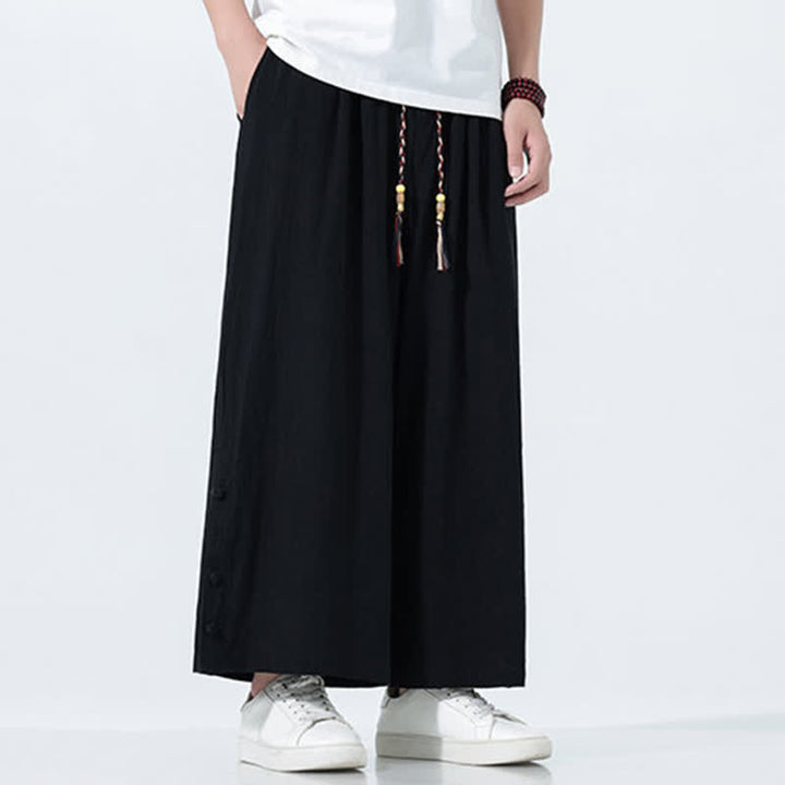 Buddha Stones Spring Drawstring Solid Men's Wide Leg Pants With Pockets - image 13