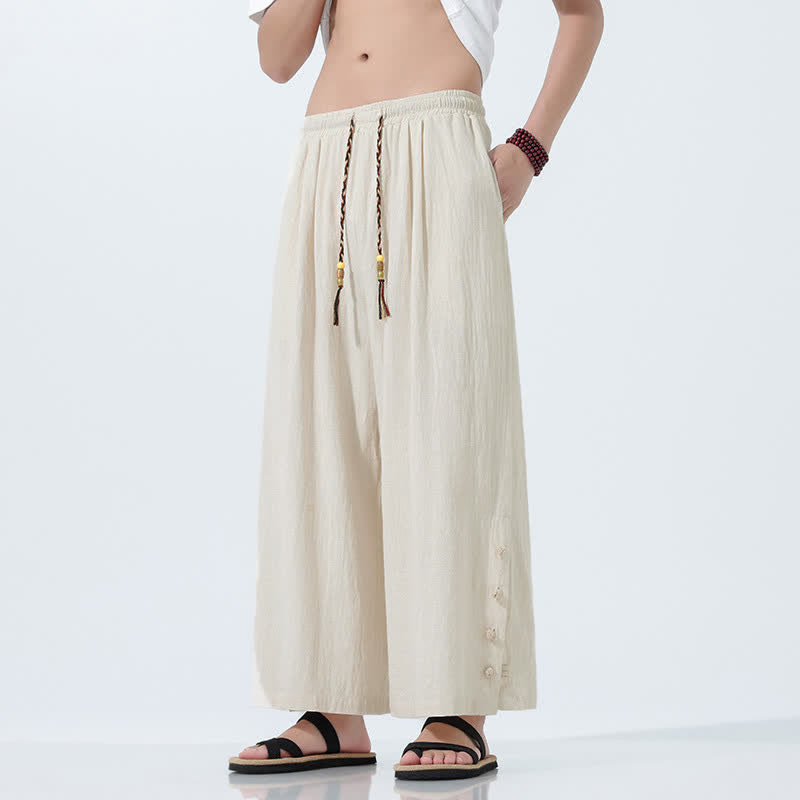 Buddha Stones Spring Drawstring Solid Men's Wide Leg Pants With Pockets - Beige - US/UK/AU46，EU56 (5XL) - image 0
