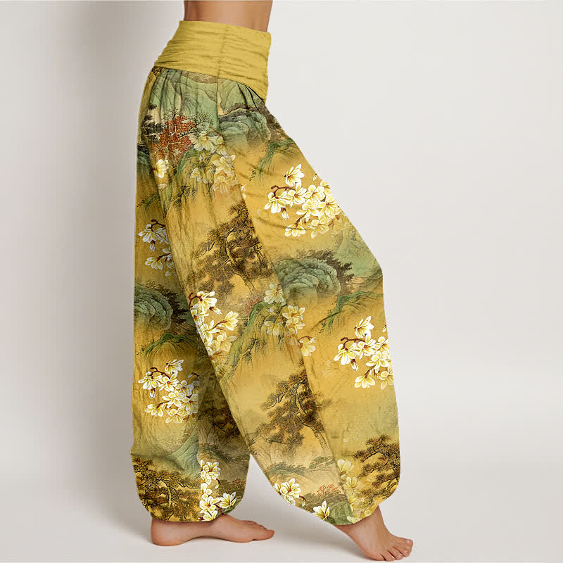 Buddha Stones Pure Cotton Bohemian Watercolor Floral Pattern Women's Elastic Waist Harem Pants - image 2