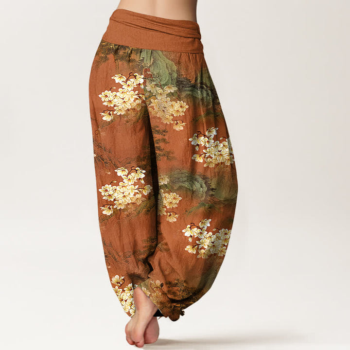 Buddha Stones Pure Cotton Bohemian Watercolor Floral Pattern Women's Elastic Waist Harem Pants - image 6
