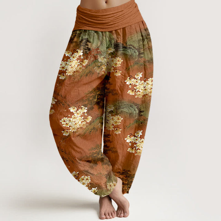 Buddha Stones Pure Cotton Bohemian Watercolor Floral Pattern Women's Elastic Waist Harem Pants - Sienna - US16，UK/AU20，EU48 (3XL) - image 5