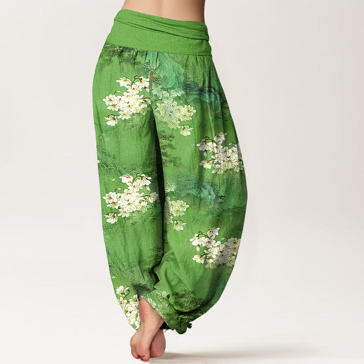 Buddha Stones Pure Cotton Bohemian Watercolor Floral Pattern Women's Elastic Waist Harem Pants - image 9