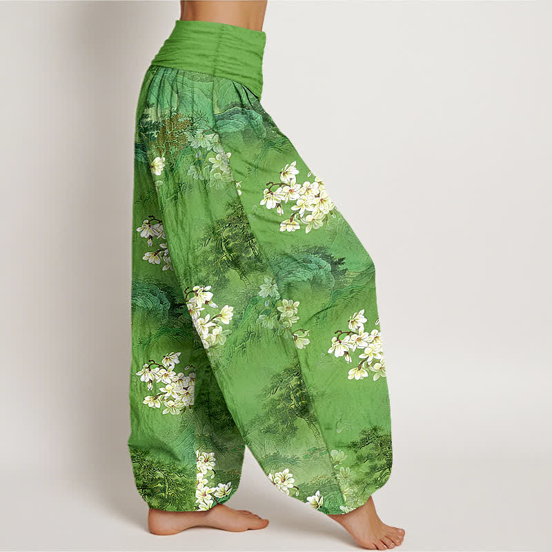 Buddha Stones Pure Cotton Bohemian Watercolor Floral Pattern Women's Elastic Waist Harem Pants - image 10