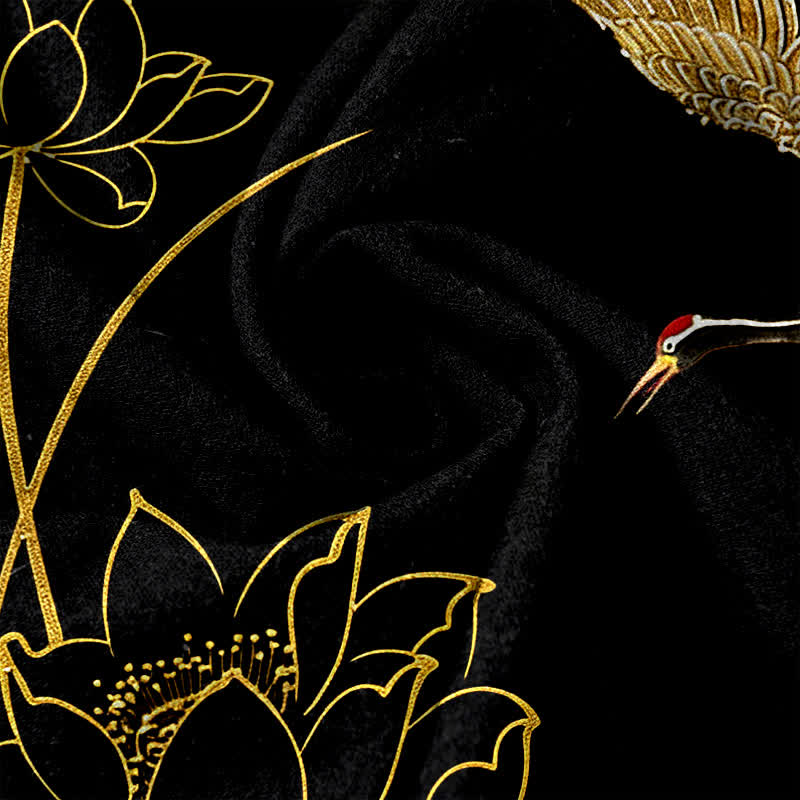 Buddha Stones Pure Cotton Crane Lotus Pattern Women's Elastic Waist Pants With Pockets - image 3