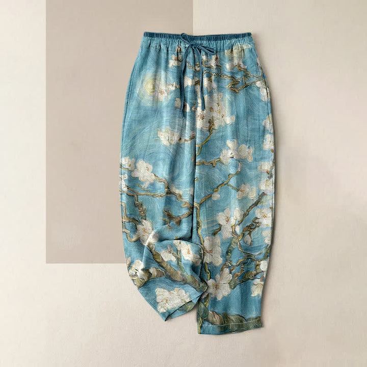 Buddha Stones Van Gogh Starry Sky Almond Blossom Pattern Women's Elastic Waist Pants With Pockets - PaleTurquoise - US16，UK/AU20，EU48 (3XL) - image 3