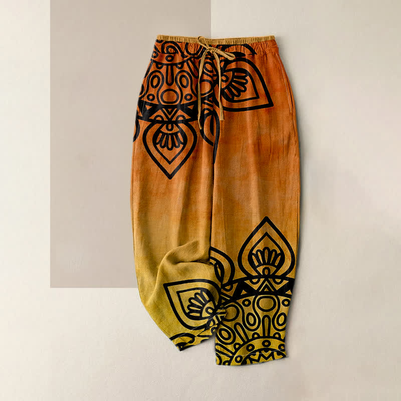 Buddha Stones Pure Cotton Gradient Mandala Pattern Women's Elastic Waist Pants With Pockets - DarkOrange - US16，UK/AU20，EU48 (3XL) - image 4