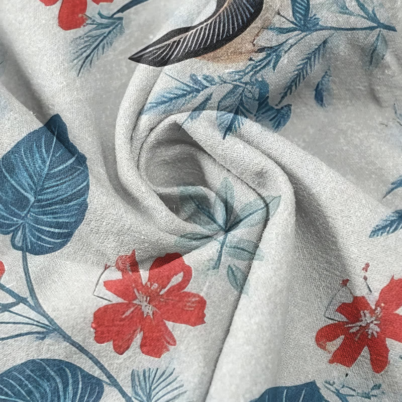 Buddha Stones Cotton Tropical Floral Bird Pattern Men's Short Sleeve Half Button Shirt - image 2