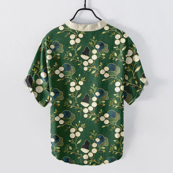 Buddha Stones Cotton Floral Berry Pattern Men's Short Sleeve Half Button Shirt - image 1