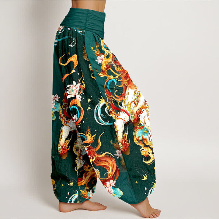 Buddha Stones Pure Cotton Mythical Phoenix Flame Pattern Women's Elastic Waist Harem Pants - image 2