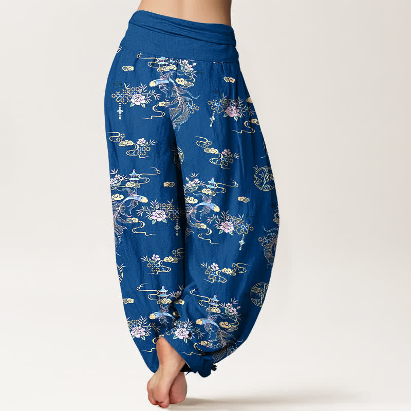 Buddha Stones Pure Cotton Oriental Cloud Floral Pattern Women's Elastic Waist Harem Pants - image 1