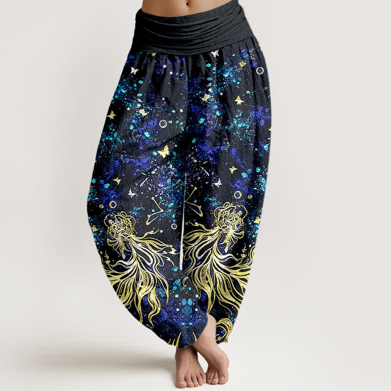 Buddha Stones Pure Cotton Celestial Galaxy Butterfly Pattern Women's Elastic Waist Harem Pants - Navy - US16，UK/AU20，EU48 (3XL) - image 0