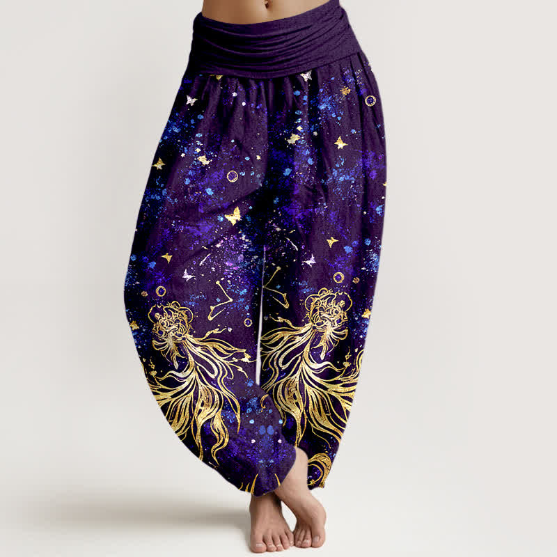 Buddha Stones Pure Cotton Celestial Galaxy Butterfly Pattern Women's Elastic Waist Harem Pants - DarkViolet - US16，UK/AU20，EU48 (3XL) - image 8