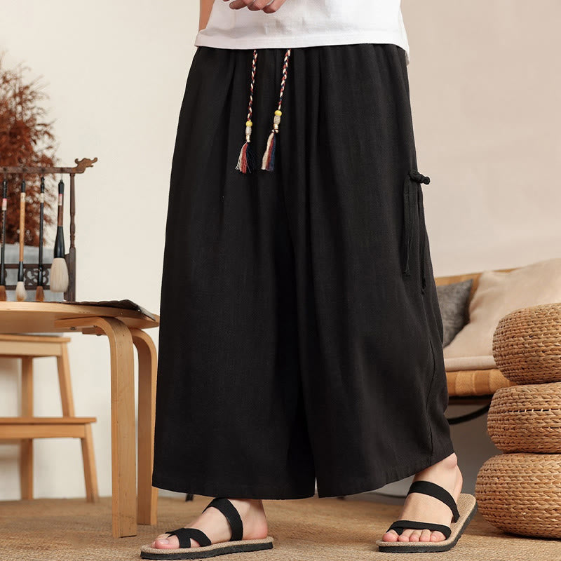 Buddha Stones Summer Solid Men's Elastic Waist Wide Leg Pants With Pockets - image 14