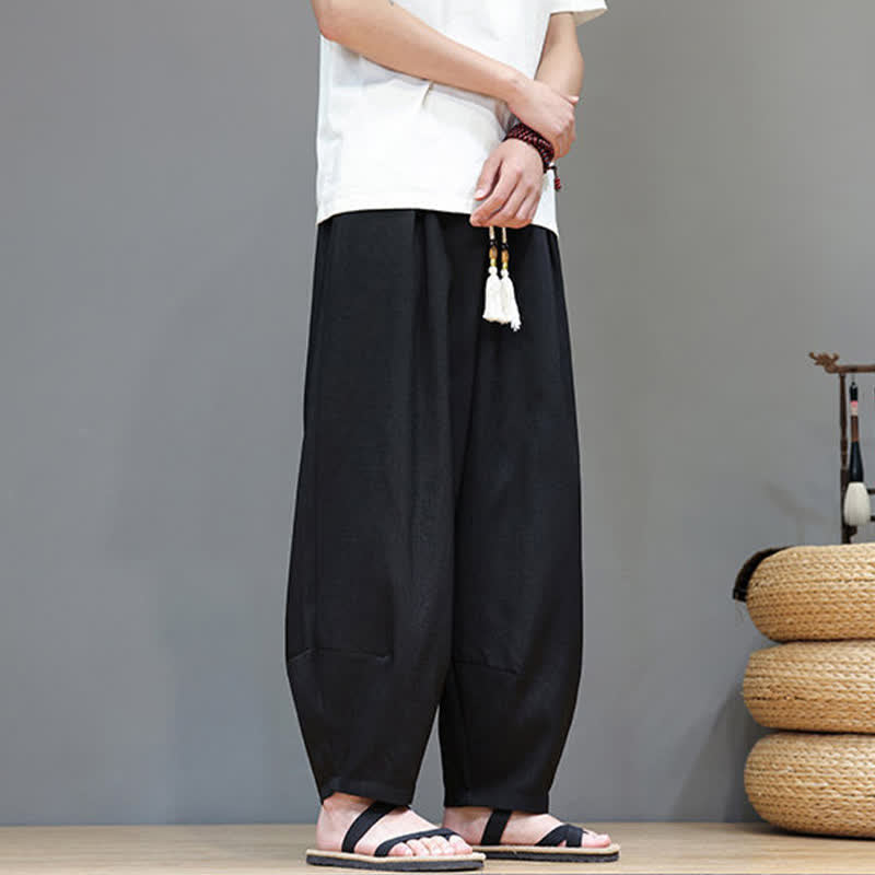 Buddha Stones Summer Drawstring Solid Men's Elastic Waist Harem Pants With Pockets - image 27