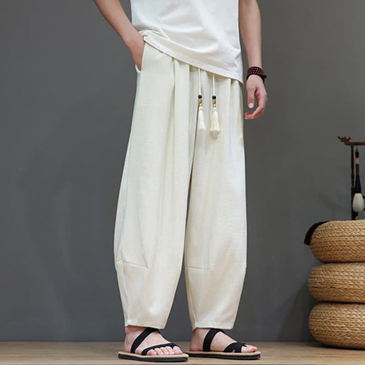 Buddha Stones Summer Drawstring Solid Men's Elastic Waist Harem Pants With Pockets - image 13