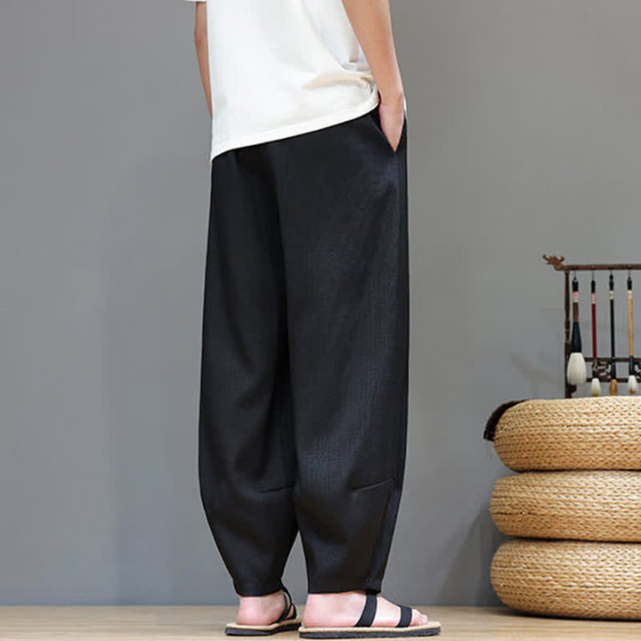 Buddha Stones Summer Drawstring Solid Men's Elastic Waist Harem Pants With Pockets - image 25