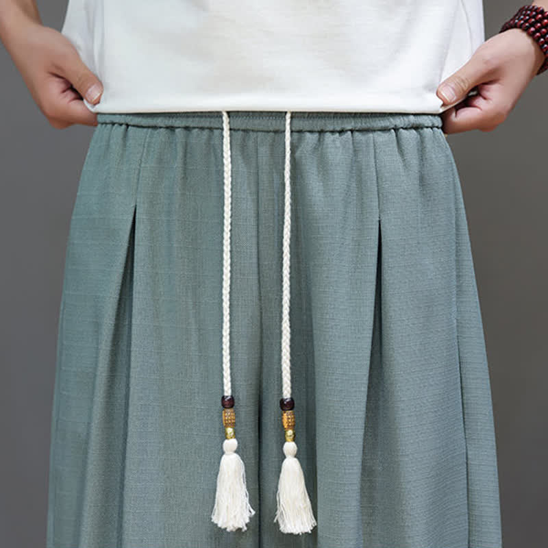 Buddha Stones Summer Drawstring Solid Men's Elastic Waist Harem Pants With Pockets - image 7