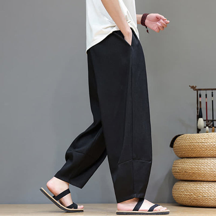Buddha Stones Summer Drawstring Solid Men's Elastic Waist Harem Pants With Pockets - image 22