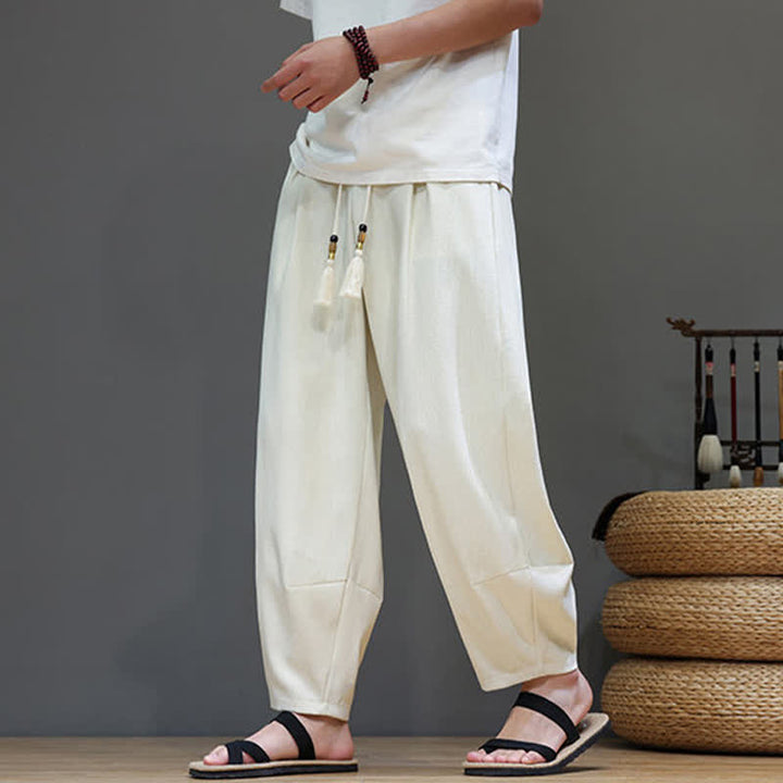 Buddha Stones Summer Drawstring Solid Men's Elastic Waist Harem Pants With Pockets - image 16