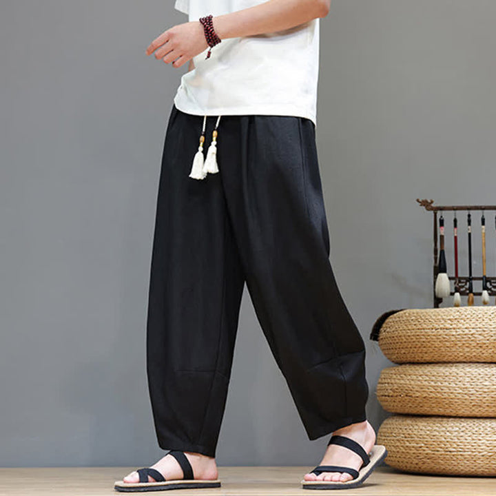 Buddha Stones Summer Drawstring Solid Men's Elastic Waist Harem Pants With Pockets - image 21