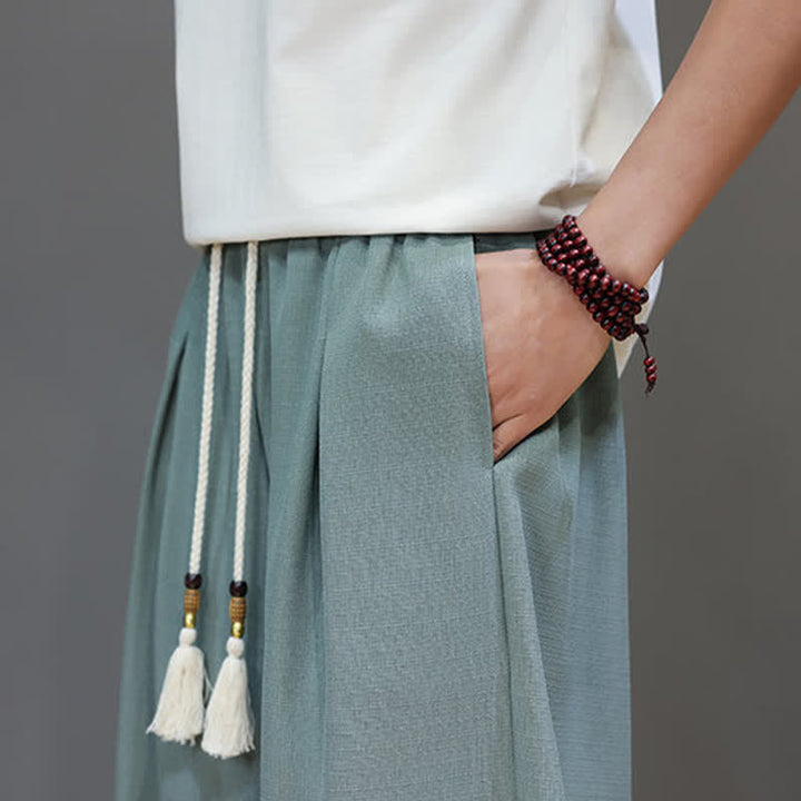 Buddha Stones Summer Drawstring Solid Men's Elastic Waist Harem Pants With Pockets - image 8